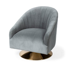 Load image into Gallery viewer, James II Gray Blue Velvet Covered Seat w Gold Swivel Base Accent Chair
