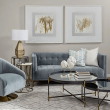 Load image into Gallery viewer, James II Gray Blue Velvet Covered Seat w Gold Swivel Base Accent Chair

