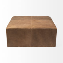 Load image into Gallery viewer, Minara 36&quot; Square Brown Leather Wrapped w/ Wood Base Ottoman
