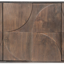 Load image into Gallery viewer, Xanti 70x18 Brown Solid Wood Frame Gold Metal Legs 4 Door Cabinet Sideboard
