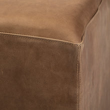 Load image into Gallery viewer, Minara 36&quot; Square Brown Leather Wrapped w/ Wood Base Ottoman
